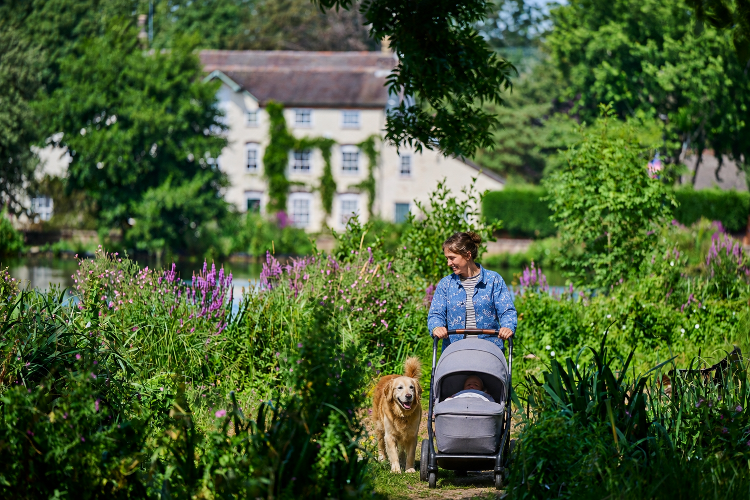 Madeley Grange - customer family walking the dog